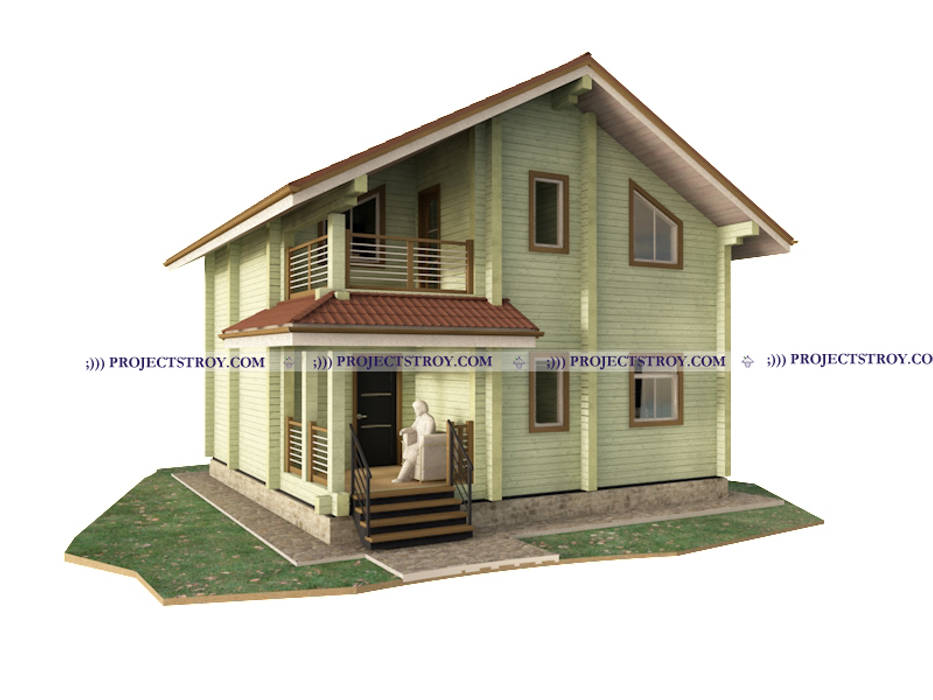 Загородный дом из бруса 8 х 8 м, Projectstroy Projectstroy Wooden houses Wood Wood effect