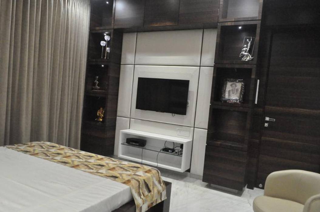 Premium apartments in Bhosale nagar, The Wood Works Club The Wood Works Club Asian style bedroom Furniture,Property,Cabinetry,Television,Comfort,Table,Wood,Entertainment center,Television set,Home appliance