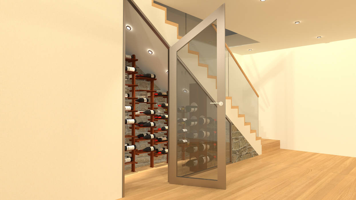 garrafeira personalizada em vão de escadas, Volo Vinis Volo Vinis Ruang Penyimpanan Wine/Anggur Minimalis Besi/Baja