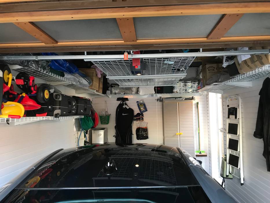 You CAN fit a car into a single garage! Garageflex كراج يتسع لسيارتين garage,garage storage,storage,ceiling storage,overhead storage