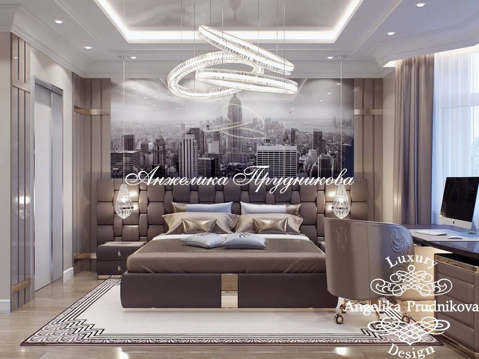 ​Дизайн-проект интерьера квартиры в стиле ар-деко в ЖК "Алые паруса" homify Спальня в классическом стиле