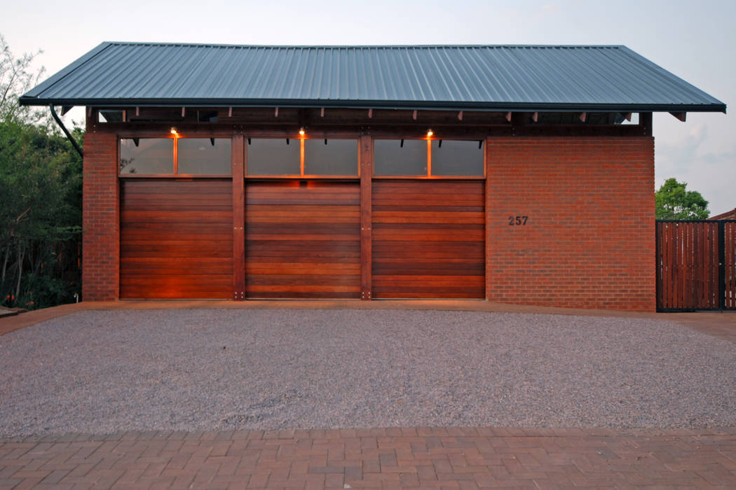 Garages Hugo Hamity Architects Double Garage garages,facebrick,timber building,modern home,passive house