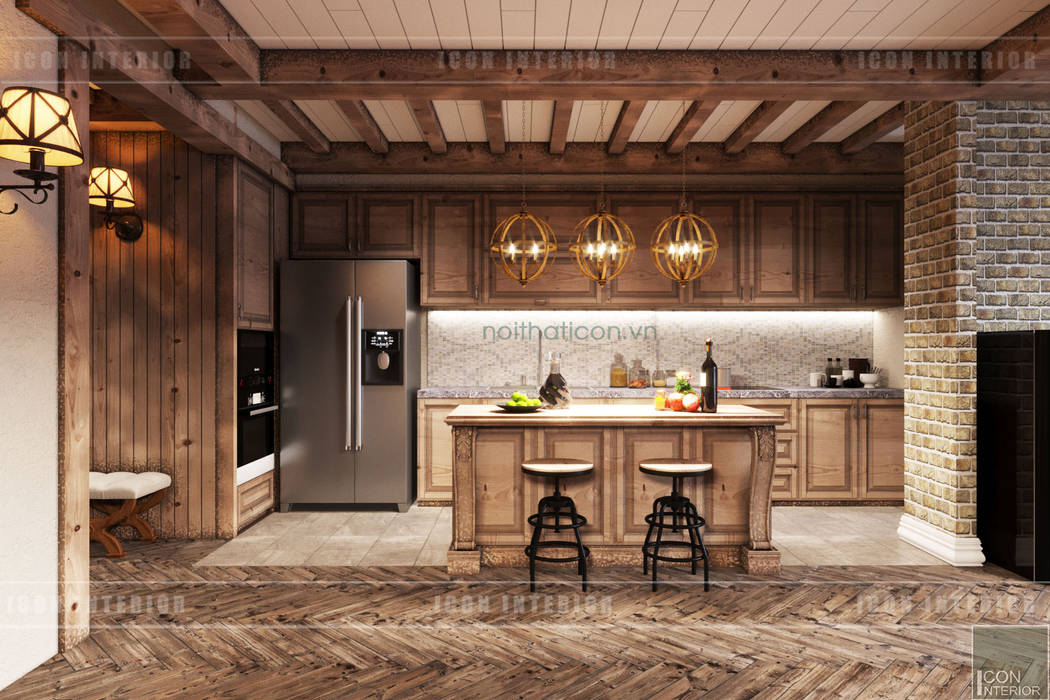 Phong cách Rustic ~ Rustic style ~ Vinhomes Central Park, ICON INTERIOR ICON INTERIOR Rustieke keukens