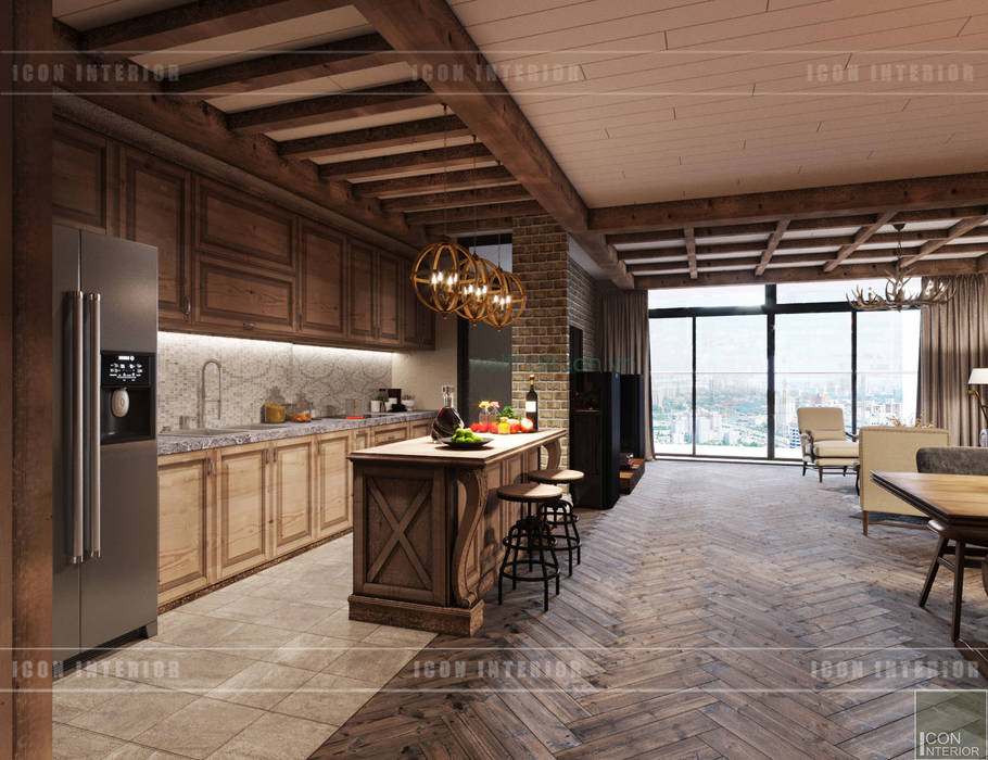Phong cách Rustic ~ Rustic style ~ Vinhomes Central Park, ICON INTERIOR ICON INTERIOR مطبخ