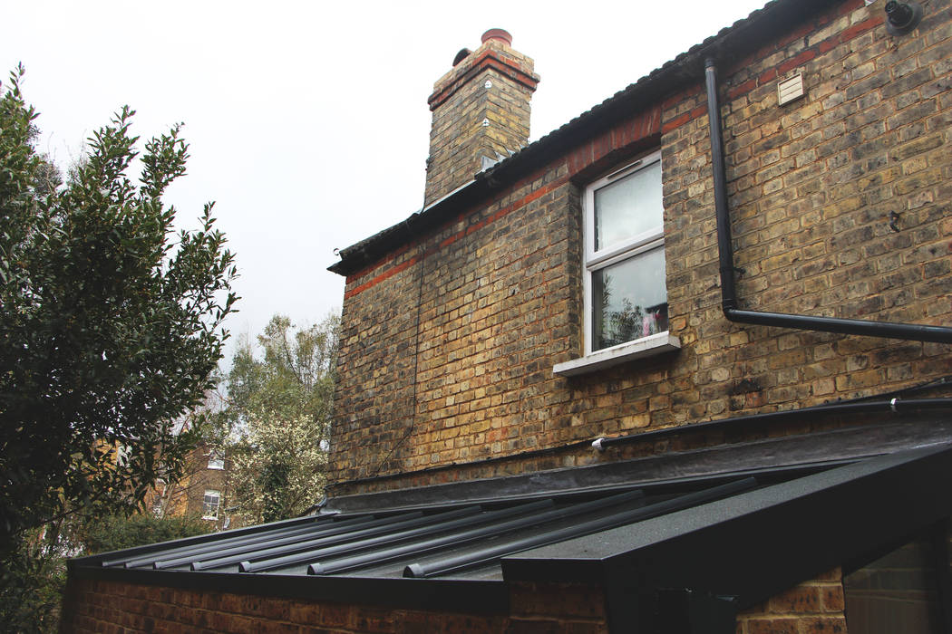 New Roof RS Architects Lean-to roof Metal Metal,glass,brick,materials,glass roof,rear extension,side extension,kitchen extension