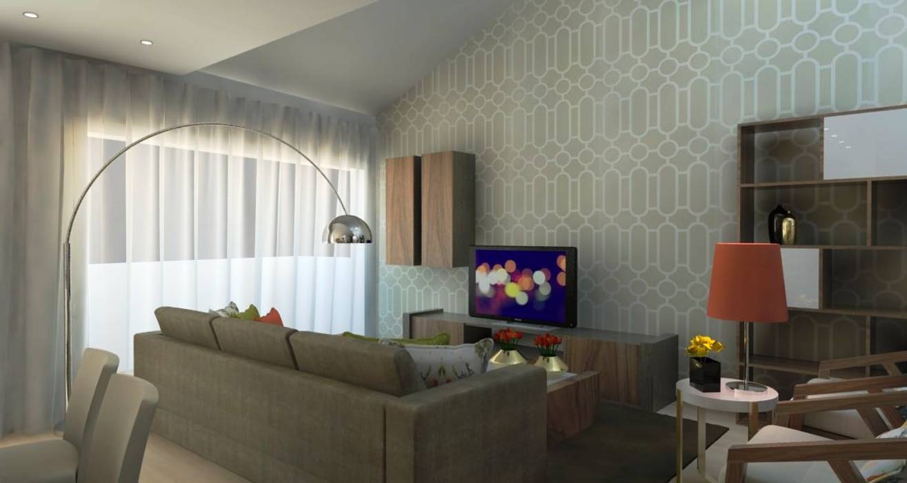 Remodelação de apartamento Vila Nova de Gaia, PROJETARQ PROJETARQ Ruang Keluarga Modern