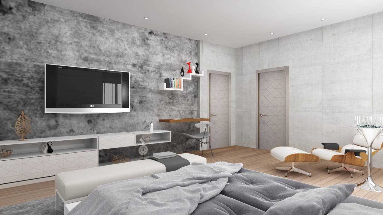 Tv unit design in the bedroom Rhythm And Emphasis Design Studio Modern style bedroom