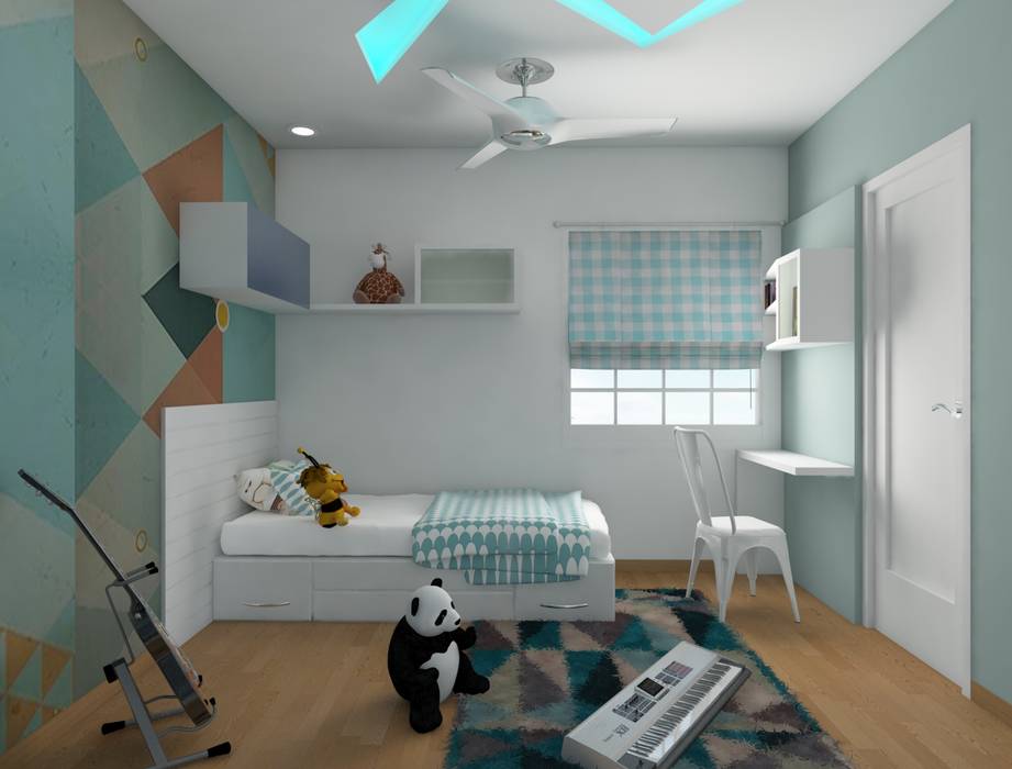 kids Bedroom with a wall paper and study unit design : modern by Rhythm And Emphasis Design Studio ,Modern