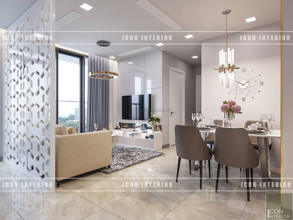 Thiết kế phong cách hiện đại thanh lịch với tông màu trắng, ICON INTERIOR ICON INTERIOR Phòng ăn phong cách hiện đại