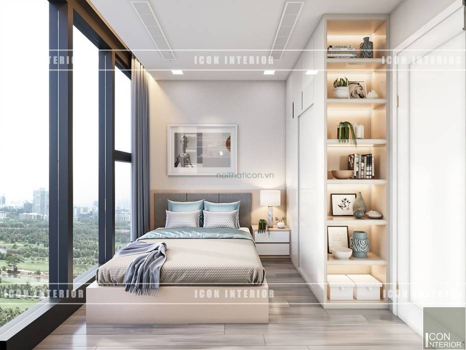 Thiết kế phong cách hiện đại thanh lịch với tông màu trắng, ICON INTERIOR ICON INTERIOR Phòng ngủ phong cách hiện đại