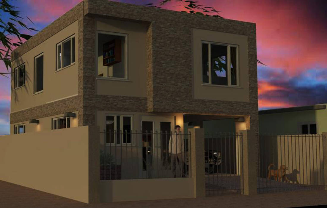 Fachada vivienda render 3D Cosmoservicios SAS Casas modernas Ladrillos