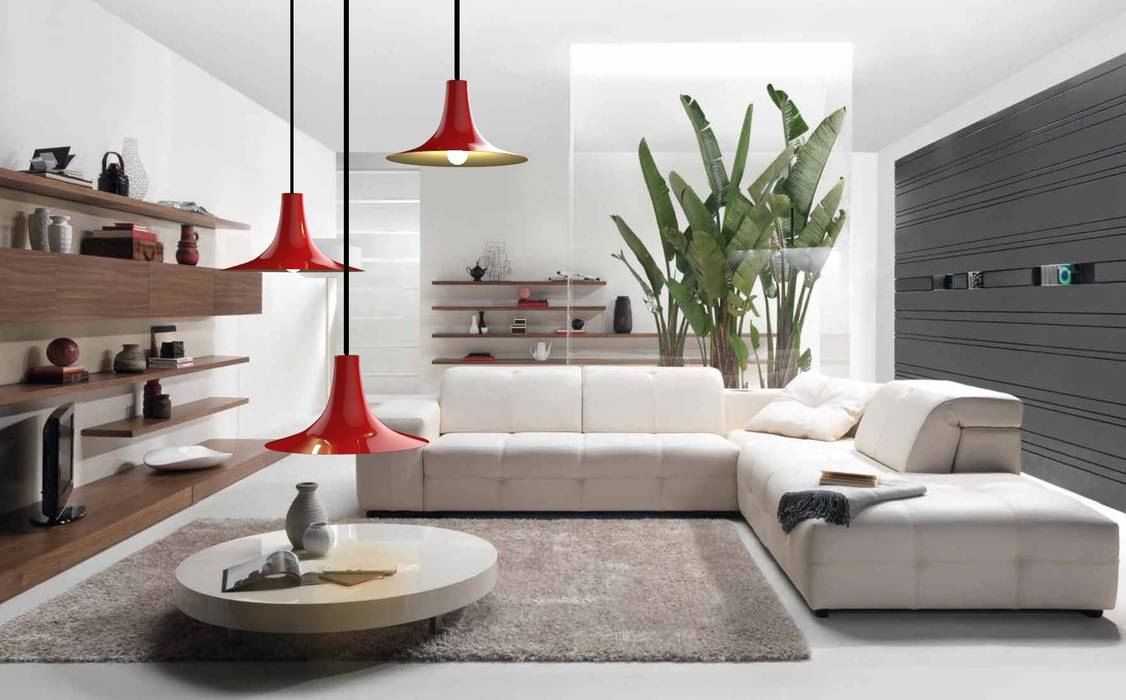 Lámpara Berlin Colgante homify Salones minimalistas Hierro/Acero iluminacion,decorativa,lampara,moderna,minimalista,sala,rojo,Iluminación