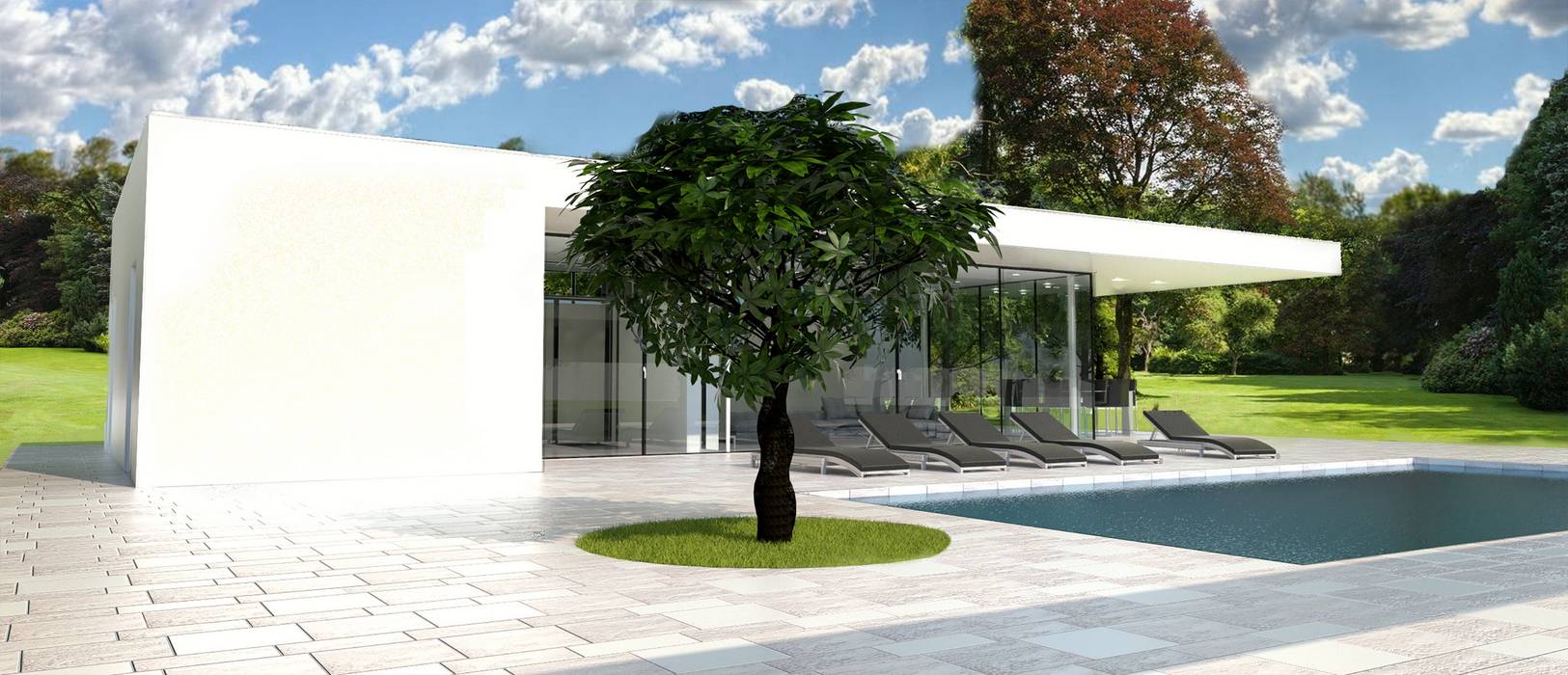 Modernistisch zwembadpaviljoen Brand I BBA Architecten Moderne huizen zwembadpaviljoen,zwembad,moderne woning