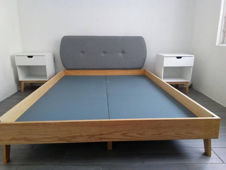 Cama escandinavo y buroes, L´ ATELIERA L´ ATELIERA Scandinavian style bedroom Wood Wood effect Beds & headboards