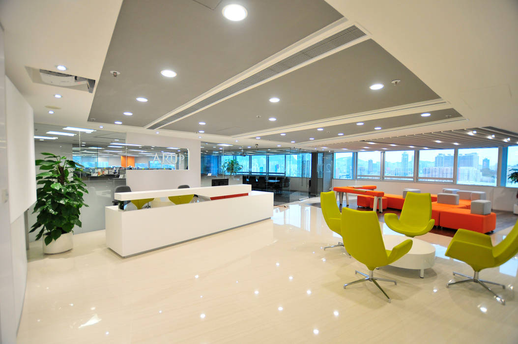Reception Area FINGO DESIGN & ASSOCIATES LTD. Commercial spaces Marble Offices & stores