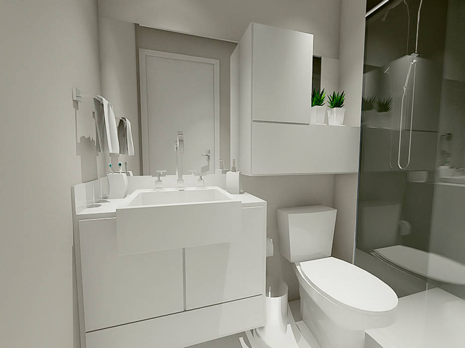 Banheiro QViveAlli Banheiros modernos apartamento,banheiro,banheiro pequeno,banheiro claro