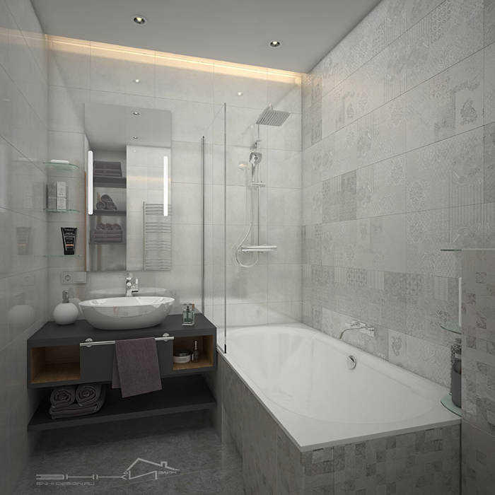 Ванная GRAY enki design Ванная комната в стиле минимализм Плитка