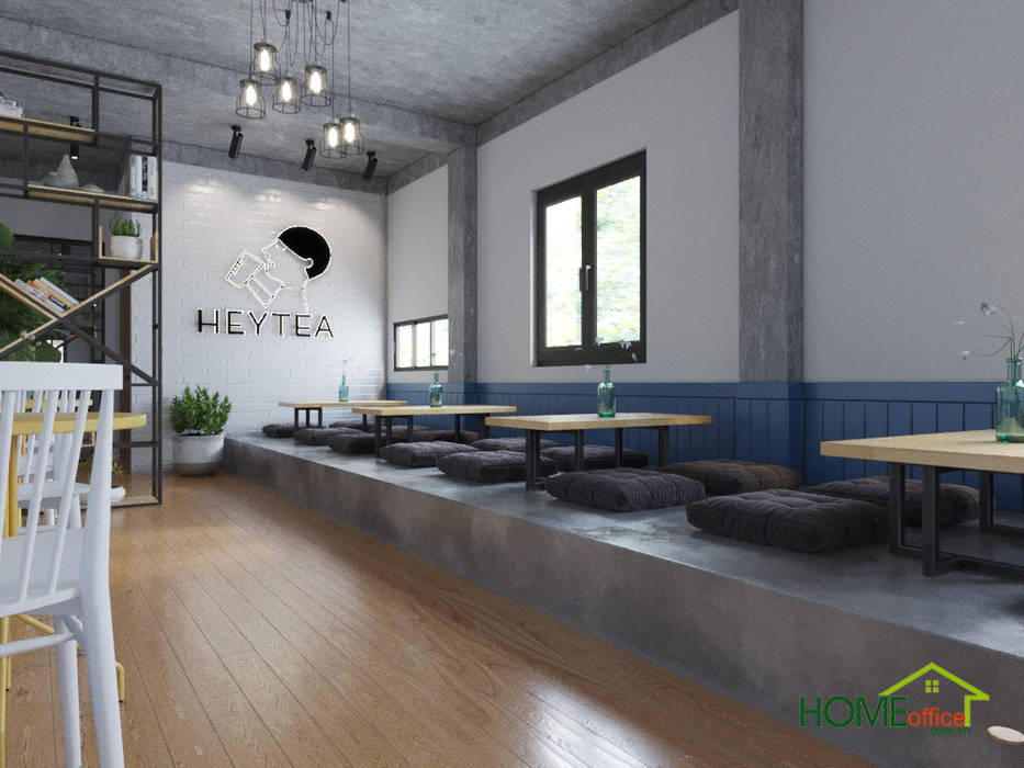 Mẫu thiết kế quán trà sữa HeyTea trên file 3D, Home Office Home Office Stairs