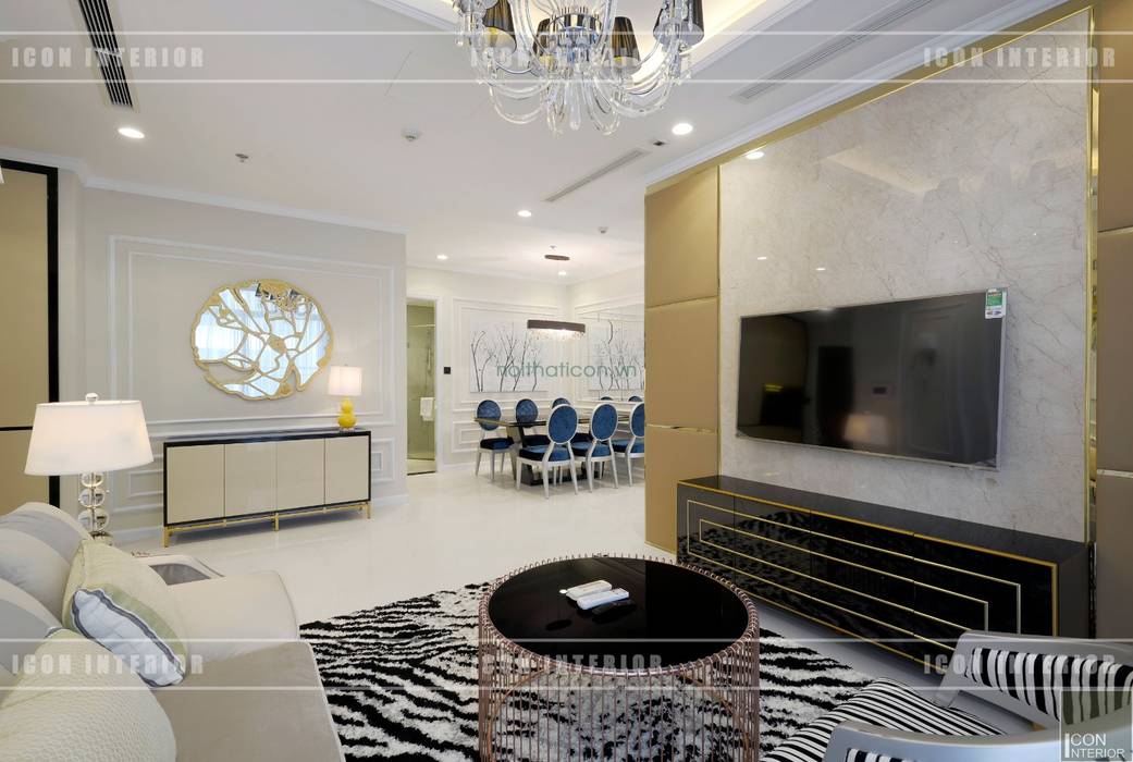 Phong cách Tân Cổ Điển trong thiết kế nội thất căn hộ Vinhomes Central Park, ICON INTERIOR ICON INTERIOR Phòng khách