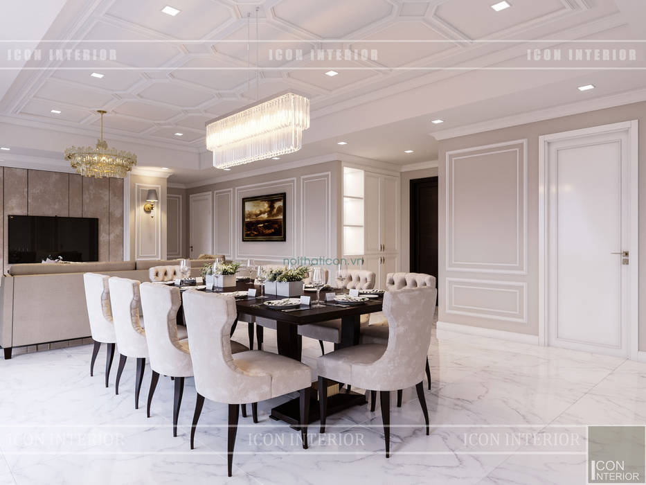 Thiết kế căn hộ cao cấp sang trọng mang phong cách Tân Cổ Điển, ICON INTERIOR ICON INTERIOR Phòng ăn phong cách kinh điển