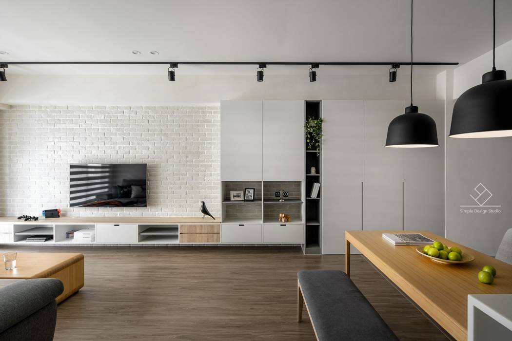 客廳電視牆 極簡室內設計 Simple Design Studio Living room لکڑی Wood effect