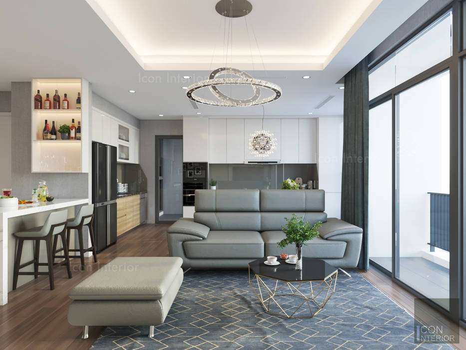 Phong cách hiện đại tại căn hộ Vinhomes Central Park đơn giản mà sang trọng, ICON INTERIOR ICON INTERIOR Phòng khách