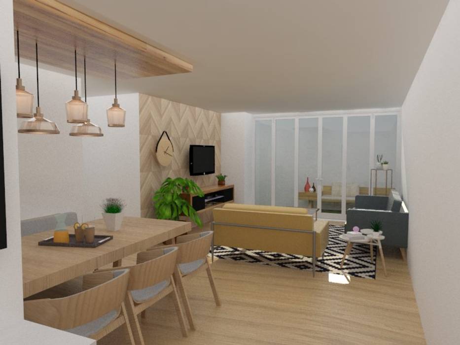 Diseño interior de departamento, 78metrosCuadrados 78metrosCuadrados غرفة المعيشة