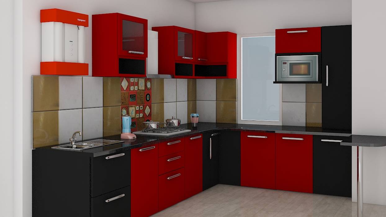 Red Black Modular Kitchen Classic By Decoruss Interiors