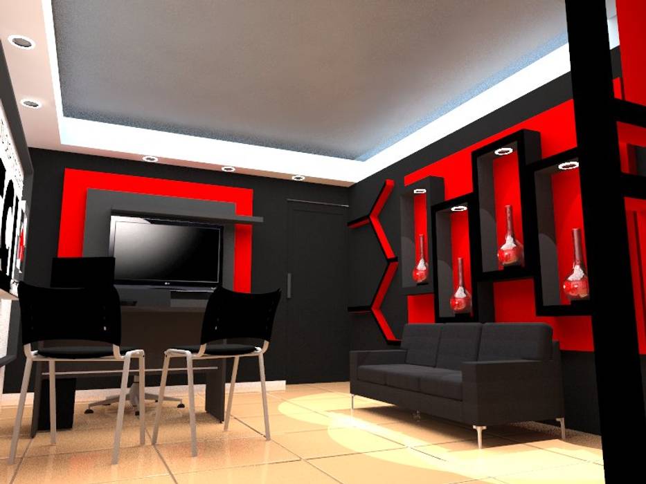 Diseño de interiores, modelado 3d showroom tu casa inteligente arqyosephlopez Salas de estilo moderno
