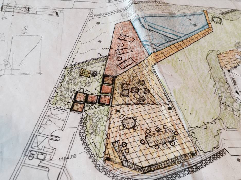 CROQUIS PRELIMINAR DEL ÁREA DE LA PISCINA OMAR SEIJAS, ARQUITECTO Piscinas de estilo moderno CASA EN CARACAS