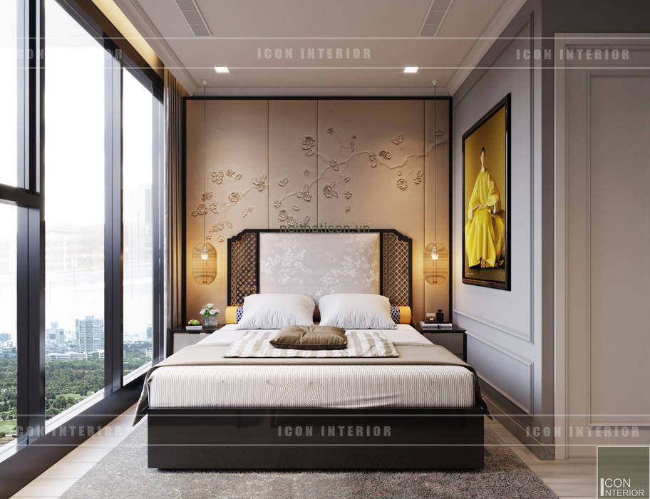 XU HƯỚNG ĐÔNG DƯƠNG ẤN TƯỢNG - Thiết kế căn hộ Vinhomes Golden River, ICON INTERIOR ICON INTERIOR Bedroom