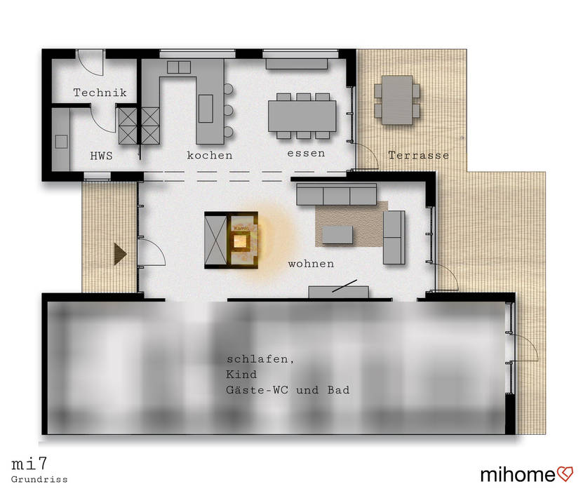 Mi7 Einfamilienhaus aus drei Riegeln, mihome mihome Maisons de plain-pied