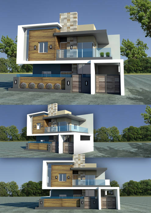 Mixed Materials double storey house Sindac Architectural Design and Consultancy Modern houses