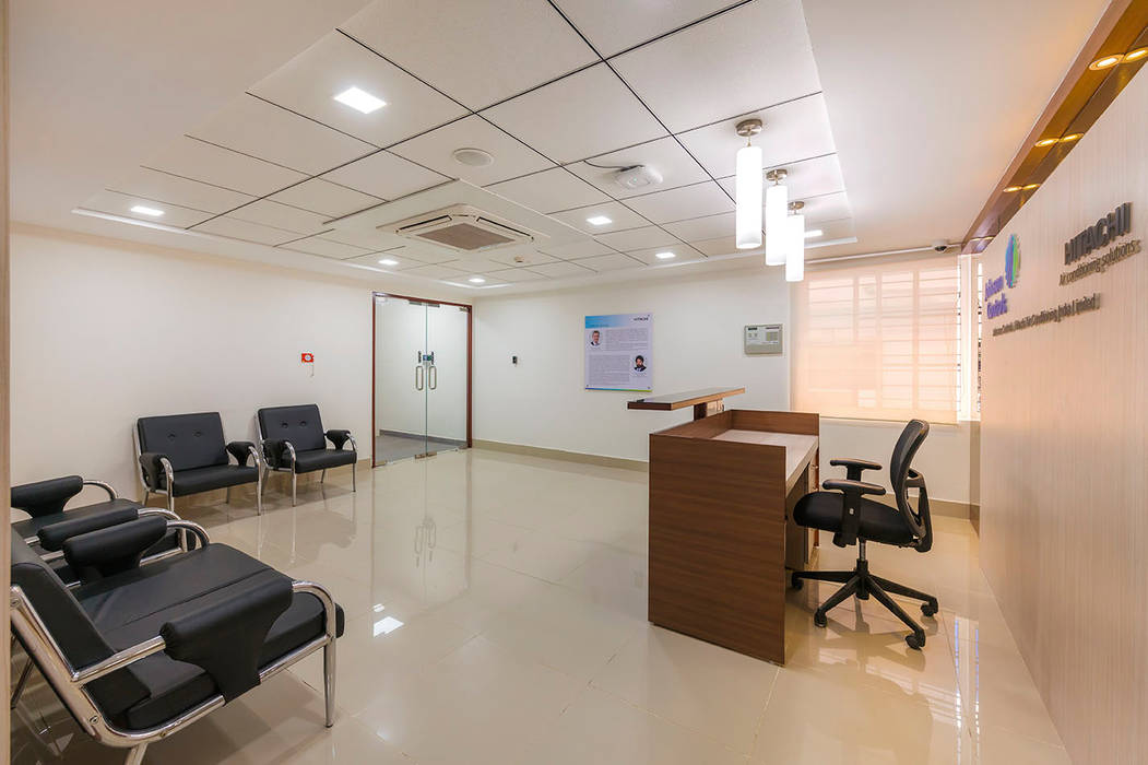 Interior for Reception Area Elcon Infrastructure Commercial spaces Natural Fibre Beige interior,design,chennai,Office spaces & stores