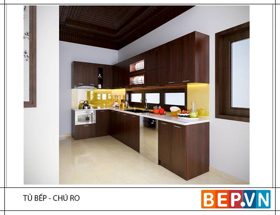 Tủ bếp Laminate chữ L gia đình chú Ro, bep-vn-406-Xa-dan-02462627762 bep-vn-406-Xa-dan-02462627762 Nhà bếp phong cách tối giản Storage