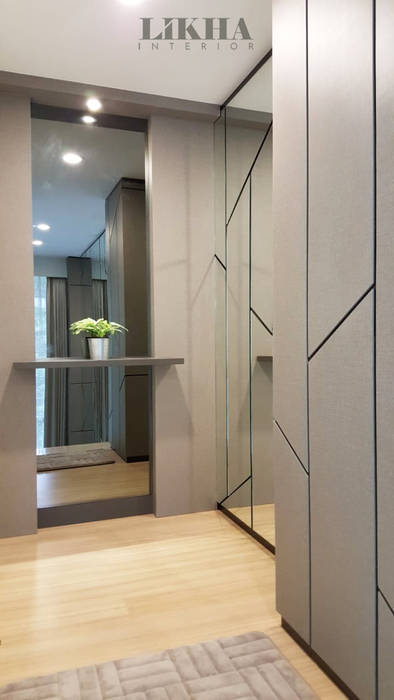 Likha Interior Modern Corridor, Hallway and Staircase Plywood Grey