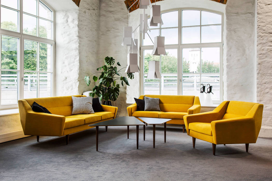 Gelbe Couchgarnitur skandinavisch Baltic Design Shop Skandinavische Wohnzimmer Holz Gelb Sofa,Couch,gelb,skandinavisch,Wohnzimmer,Design,Designer-Möbel