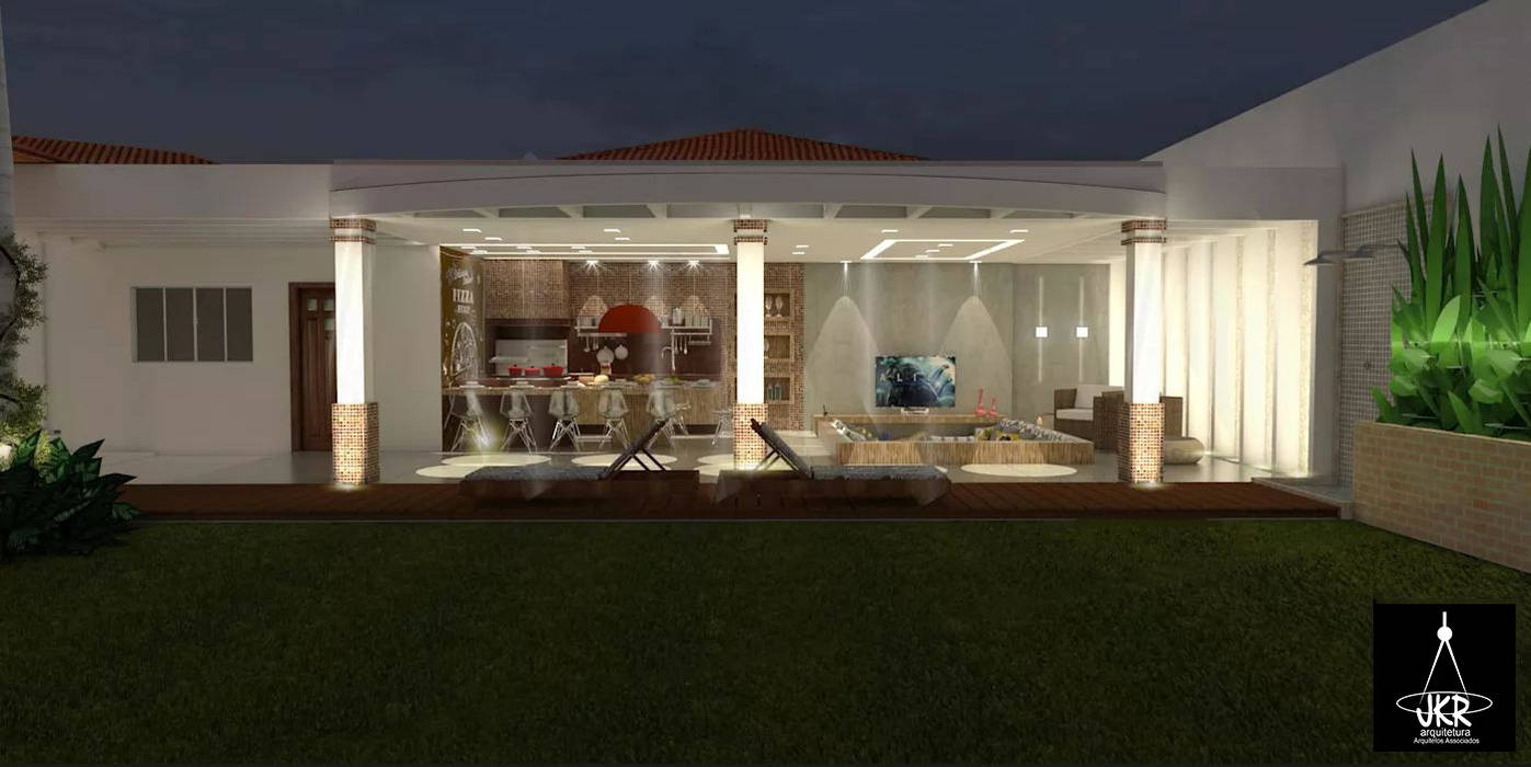 Área de Churrasqueira - Residencial - AS homify Casas familiares areadelazer,churrasqueira,arquitetura,design,interiores,jkrarquitetura,iluminaçao,obra,construção