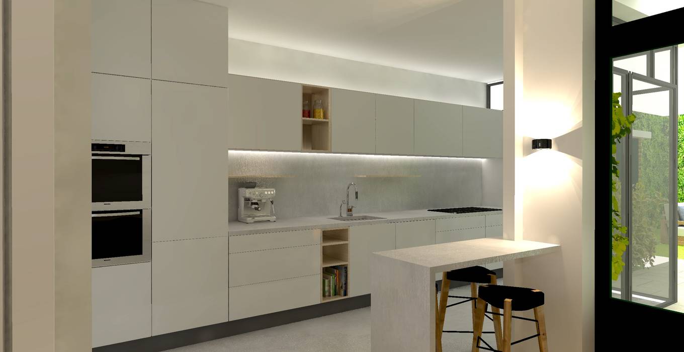 muurdoorbraak tussen keuken en eetkamer en ontwerp voor de nieuwe keuken homify Moderne keukens
