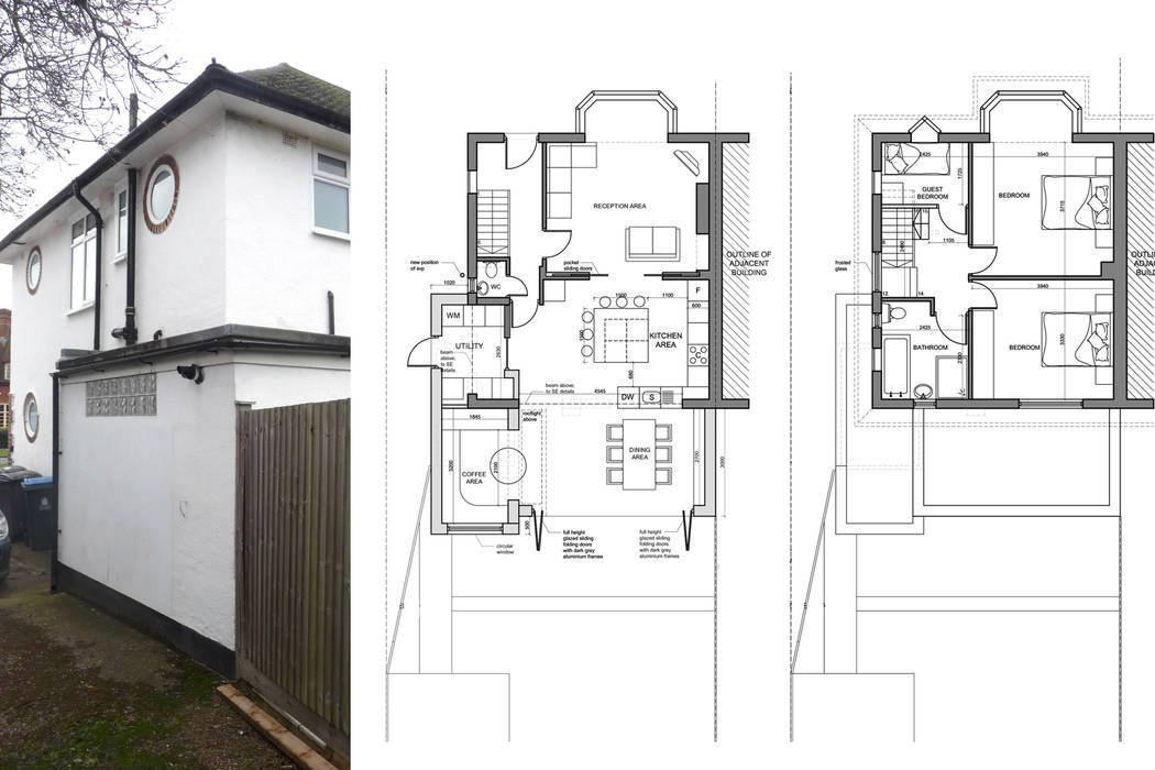 Architect designed roof and kitchen house extension Kingston KT2 - Lower floor plans GOAStudio London residential architecture limited أرضيات