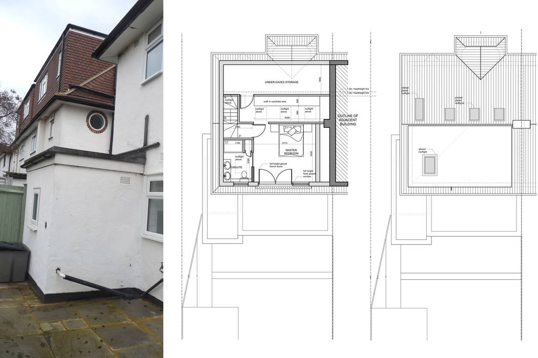 Architect designed roof and kitchen house extension Kingston KT2 - Upper floor plans GOAStudio London residential architecture limited Pisos