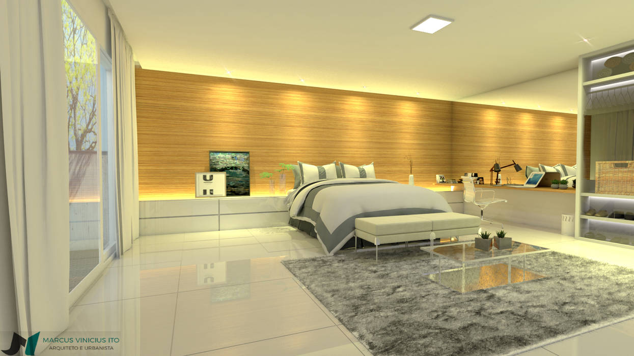 Quarto moderno, ITOARQUITETURA ITOARQUITETURA Dormitorios de estilo moderno Tablero DM Camas y cabeceros