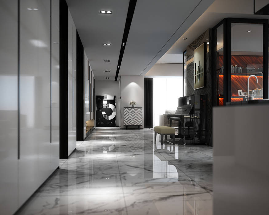 Penthouse, Norm designhaus Norm designhaus Modern corridor, hallway & stairs interior design