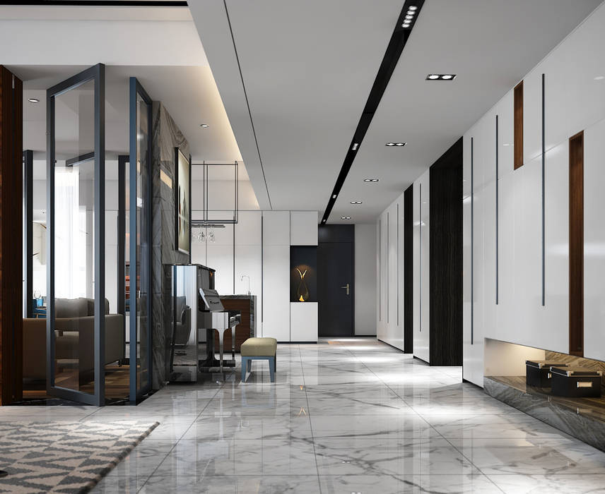 Penthouse, Norm designhaus Norm designhaus Modern corridor, hallway & stairs interior design