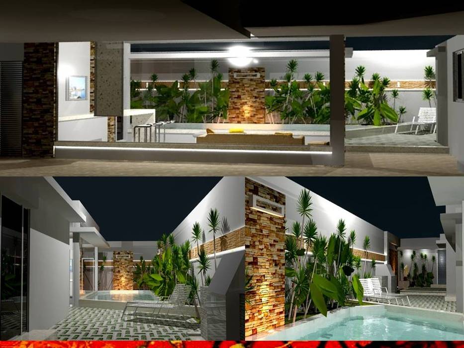 PAISAJISMO DISEÑO DE JARDINES, HZ ARQUITECTOS SANTIAGO DISEÑO COCINAS JARDINES PAISAJISMO REMODELACIONES OBRA HZ ARQUITECTOS SANTIAGO DISEÑO COCINAS JARDINES PAISAJISMO REMODELACIONES OBRA Piscinas de jardín Piedra