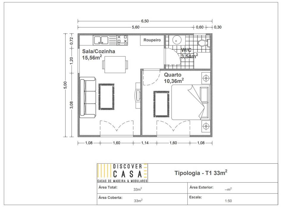 Modelo | T1 33m², Discovercasa | Casas de Madeira & Modulares Discovercasa | Casas de Madeira & Modulares