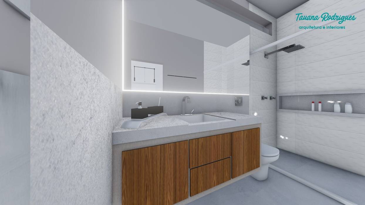Residencia 01, Tauana Rodrigues - Arquitetura e Interiores Tauana Rodrigues - Arquitetura e Interiores Modern Bathroom Medicine cabinets