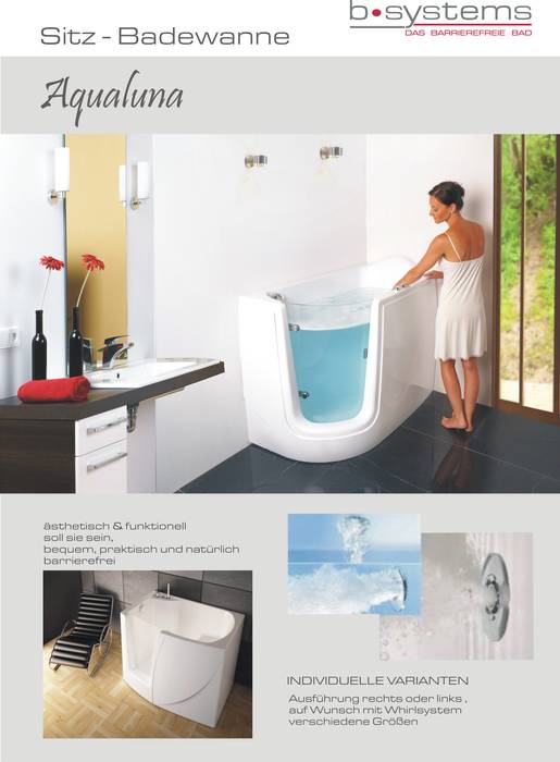 Sitzbadewanne - bequem, praktisch und barrierefrei, b•systems b•systems Minimalistische badkamers Synthetisch Bruin Badkuipen & douches