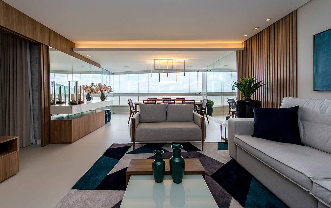 Apartamento de luxo com estética clean, Espaço do Traço arquitetura Espaço do Traço arquitetura Modern Living Room
