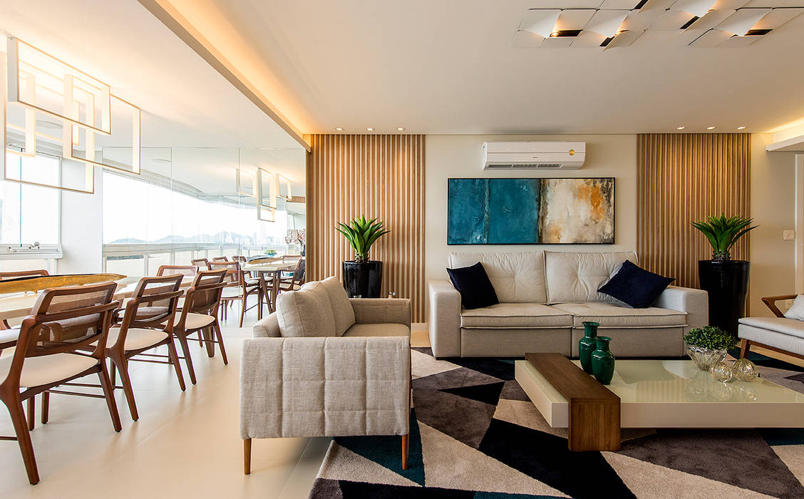 Apartamento de luxo com estética clean, Espaço do Traço arquitetura Espaço do Traço arquitetura Modern living room